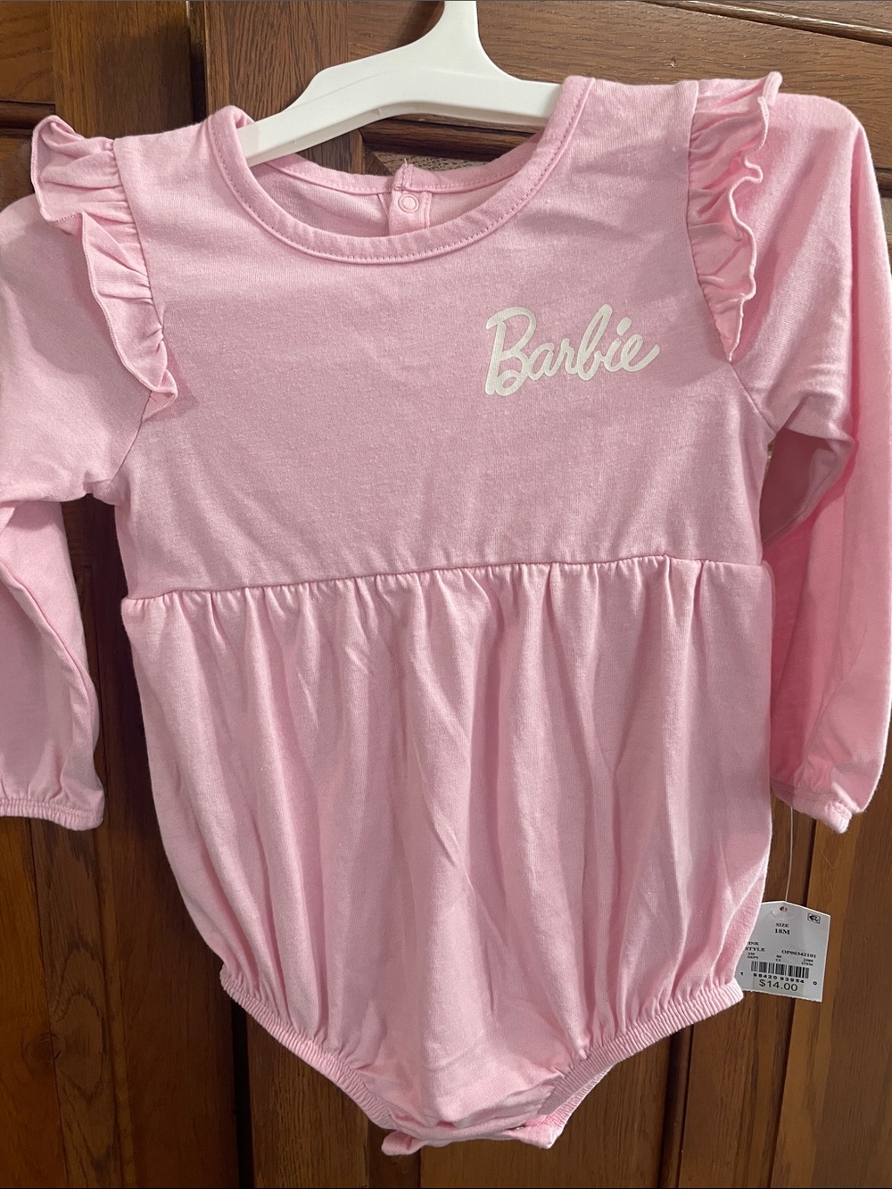 Barbie Light Pink Ruffle Shoulder One-Piece NWT Sz. 18 mo